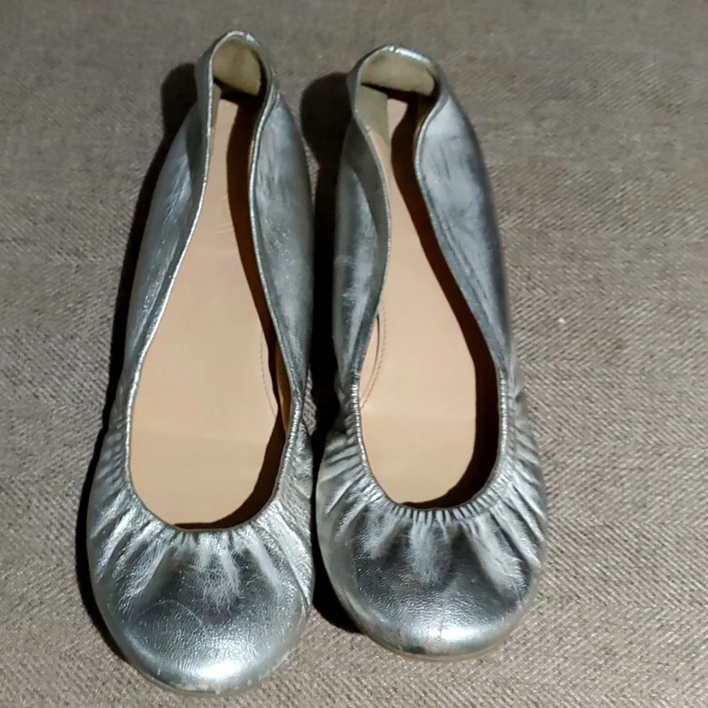J CREW FLATS CECE BALLET METALLIC PLATINUM SILVER SHIMMER SHOES